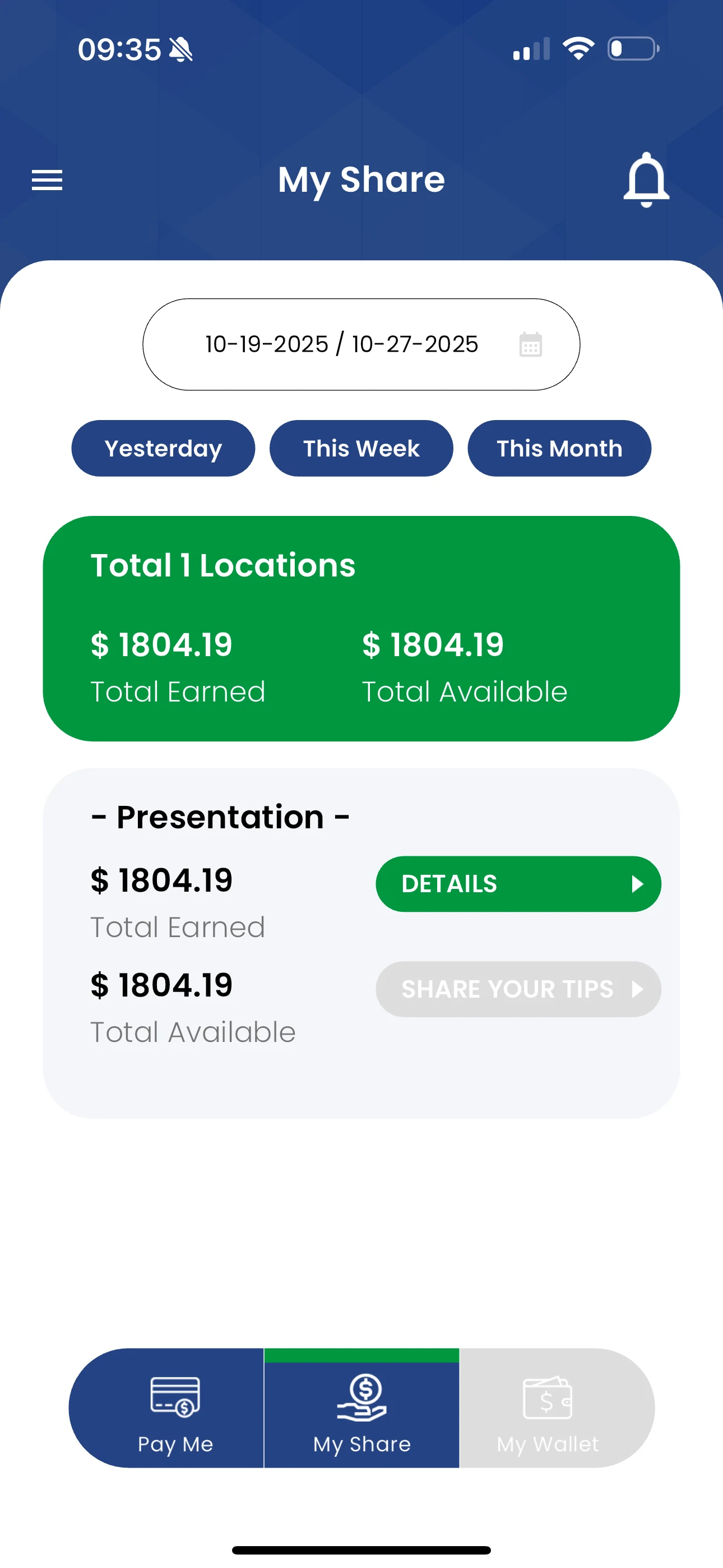 PayDay Mobile App - My Share Dashboard