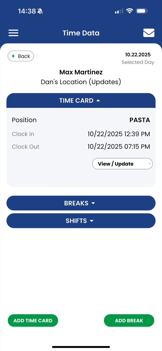 PDP 4 MOD app - time and calculated data
